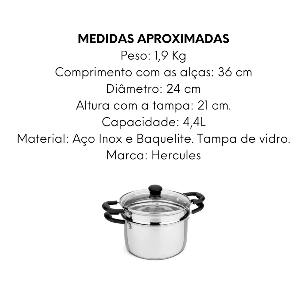 Espagueteira em aço inox 4,4L Fundo Triplo Hercules