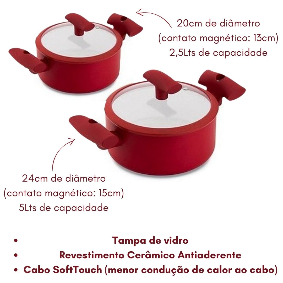 Conjunto de Panelas Hércules 5 Peças Vermelho Hercules
