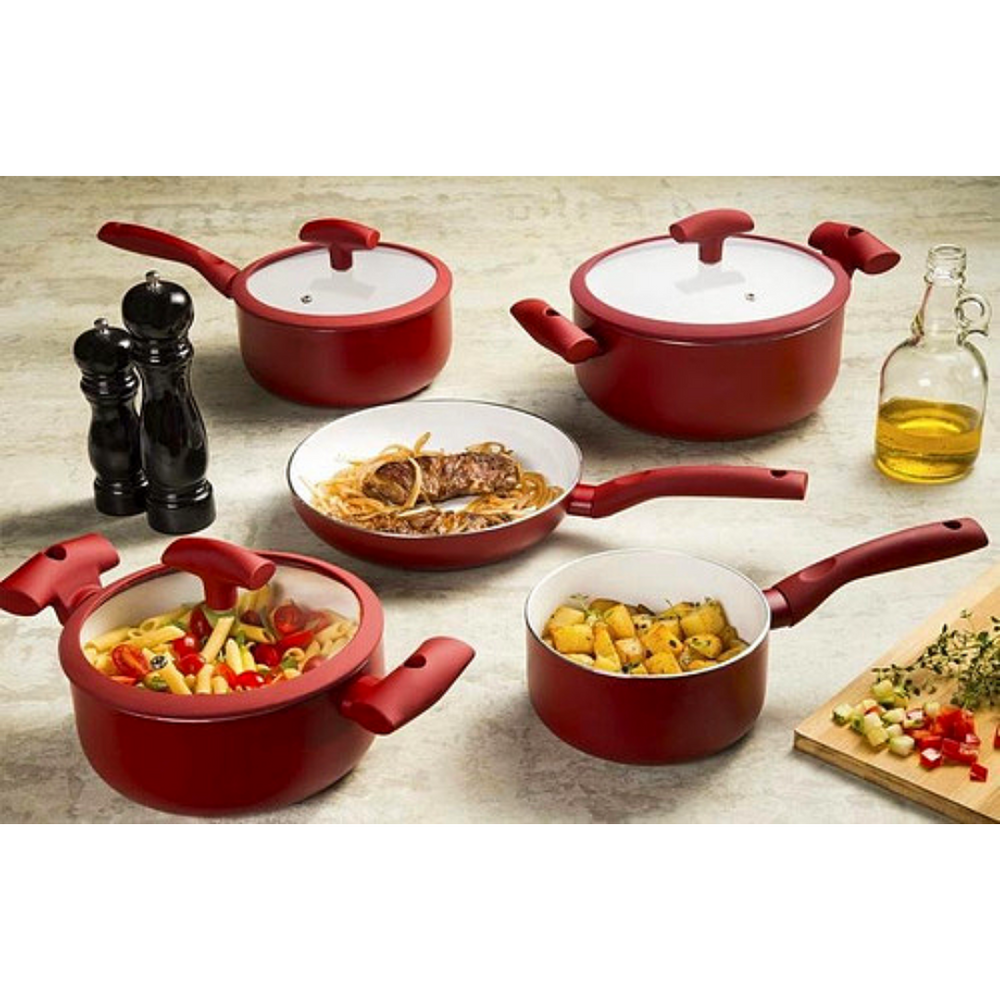 Conjunto de Panelas Hércules 5 Peças Vermelho Hercules