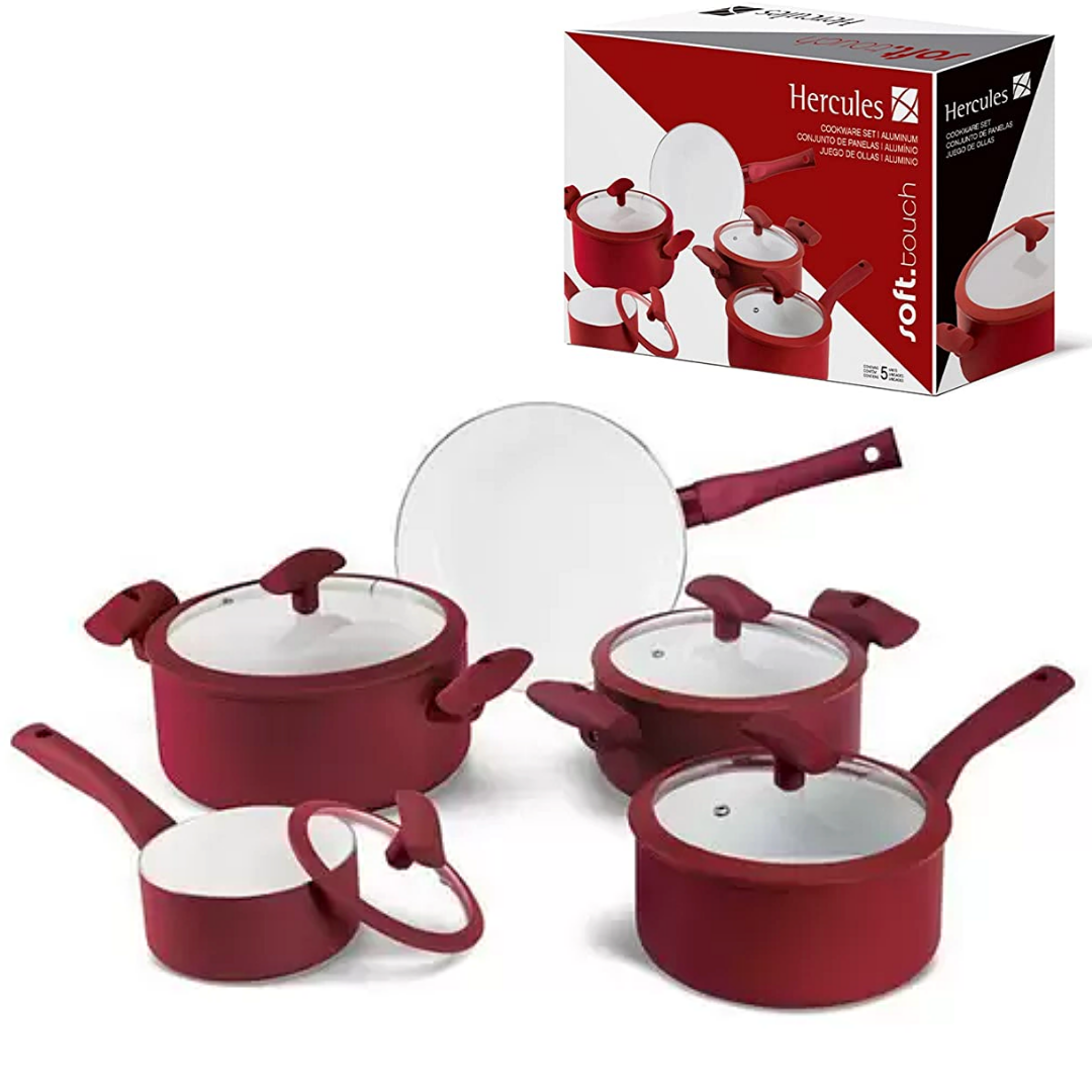 Conjunto de Panelas Hércules 5 Peças Vermelho Hercules