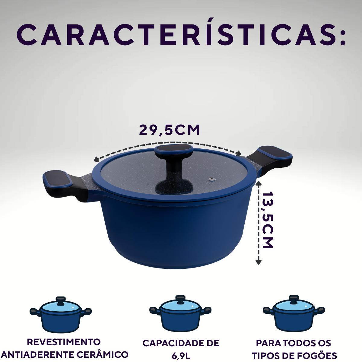 Caçarola Com Tampa 6,9L Azul Marine