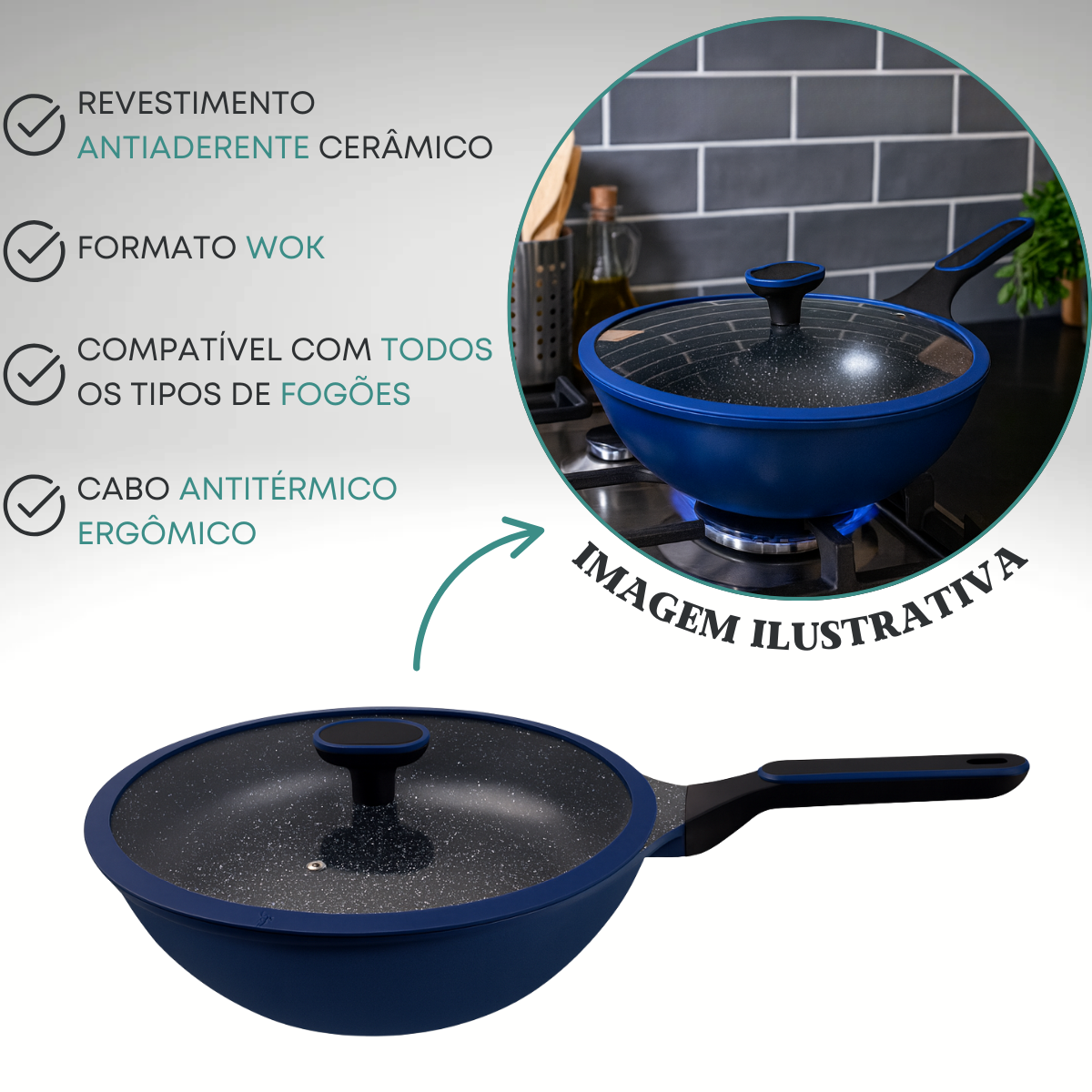 Frigideira Wok Com Tampa Hércules 4,6L