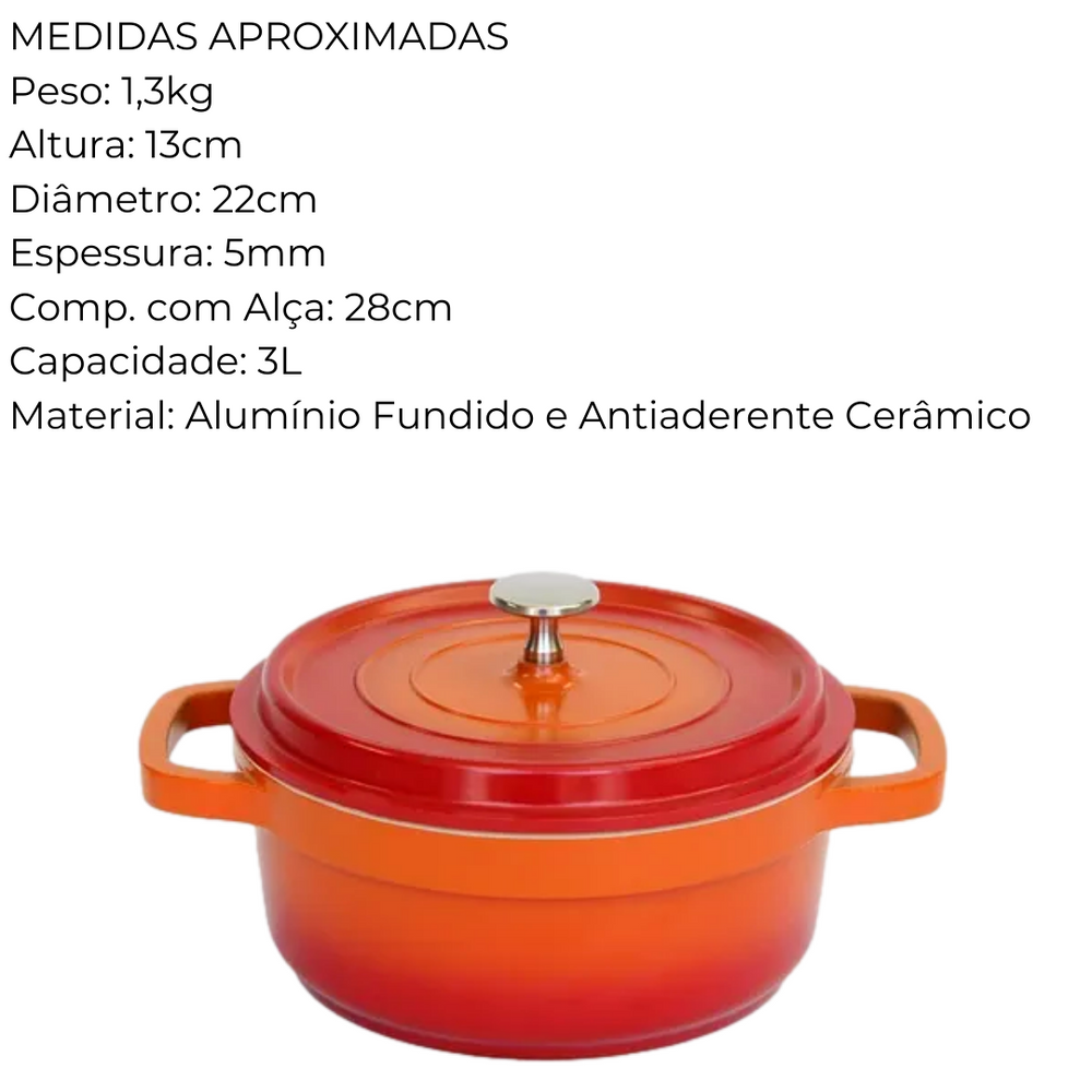 Caçarola Redonda Laranja Interior em Ceramica Hercules