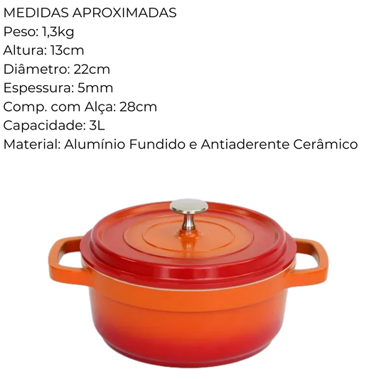 Caçarola Redonda Laranja Interior em Ceramica