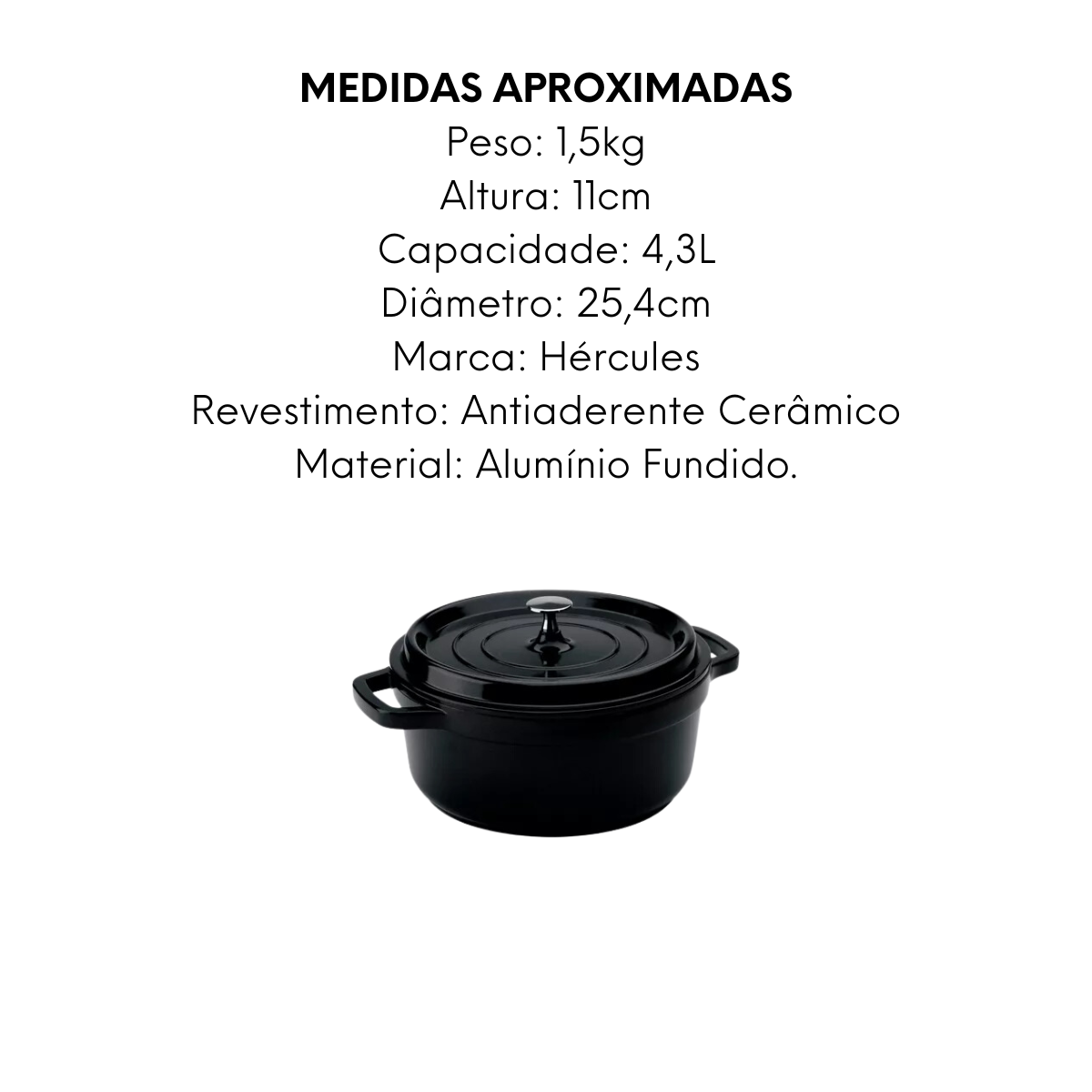 Caçarola Redonda de Cerâmica Preta 4,3L Hercules