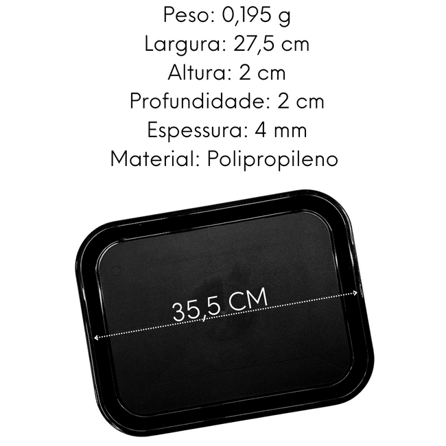 Bandeja Retangular Preta Polipropileno Main Image