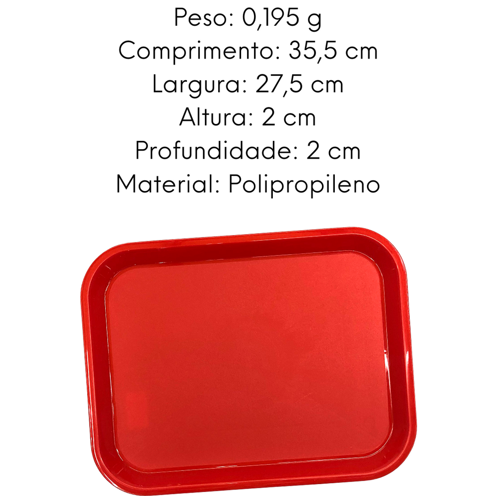 Bandeja Retangular Vermelha Plastcom
