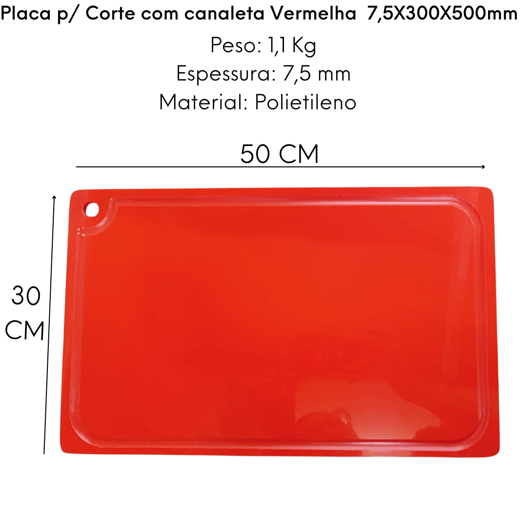 Placa de Corte Com Canaleta Vermelha 50cm - A Gourmet