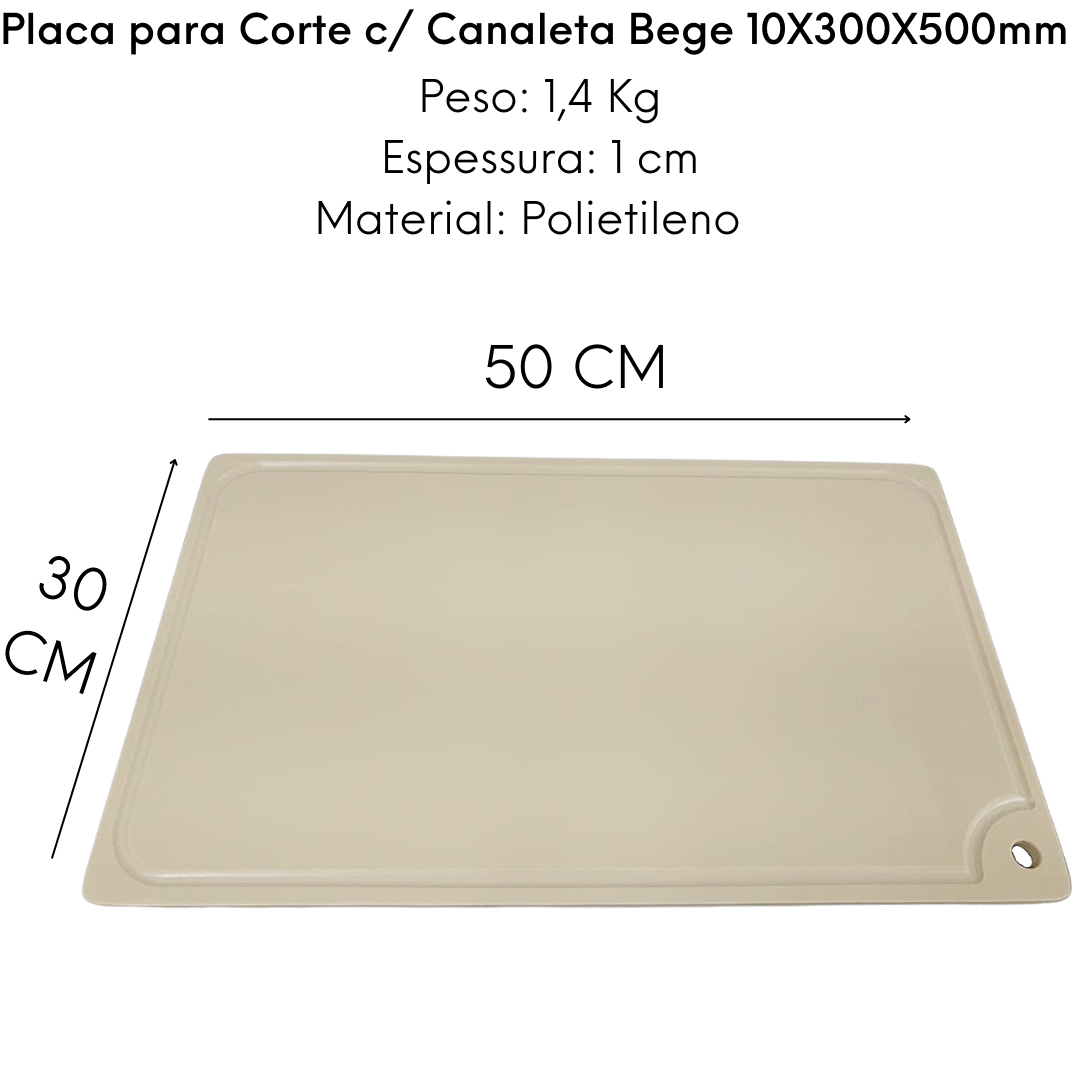Placa de Corte Com Canaleta Bege 50cm - A Gourmet