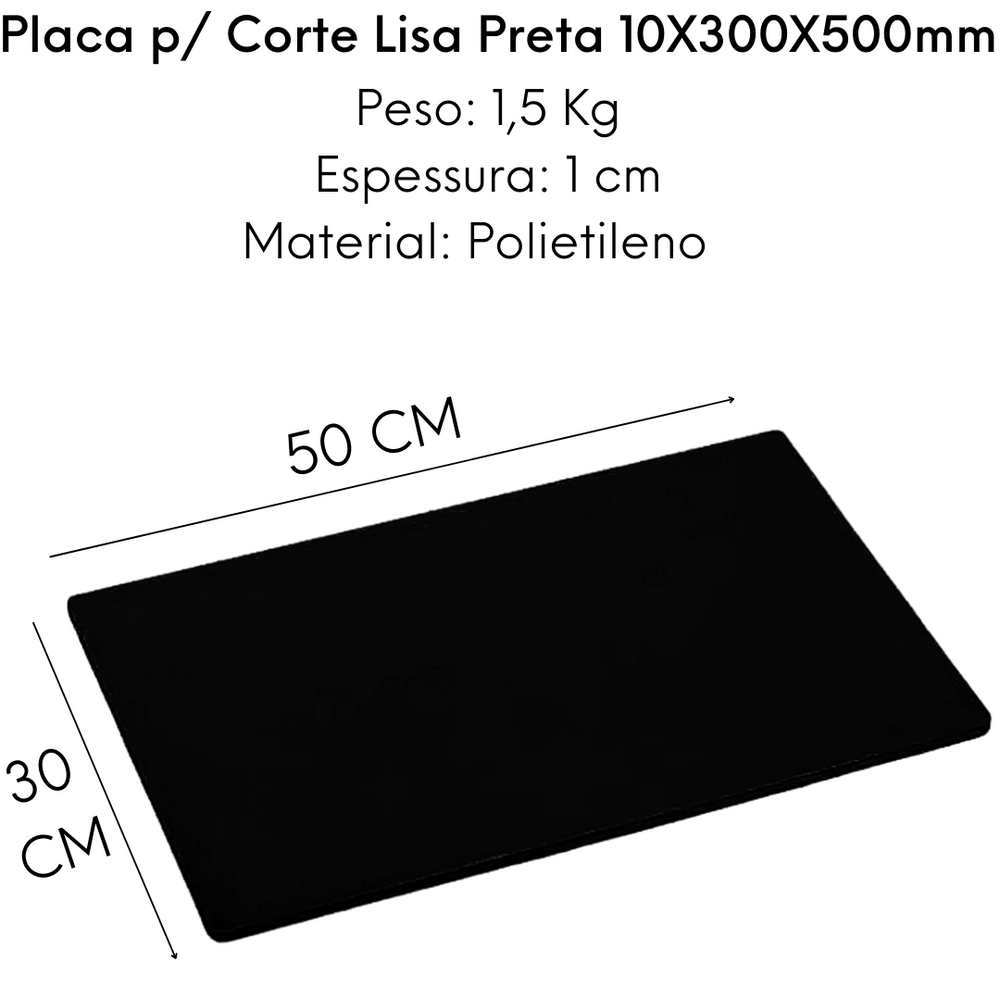 Placa de Corte Lisa Preta 50cm - A Gourmet
