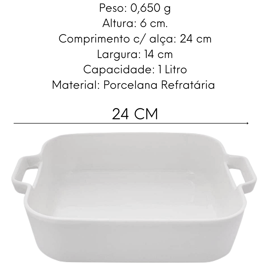 Travessa Retangular Refrataria 1L Branca Etilux