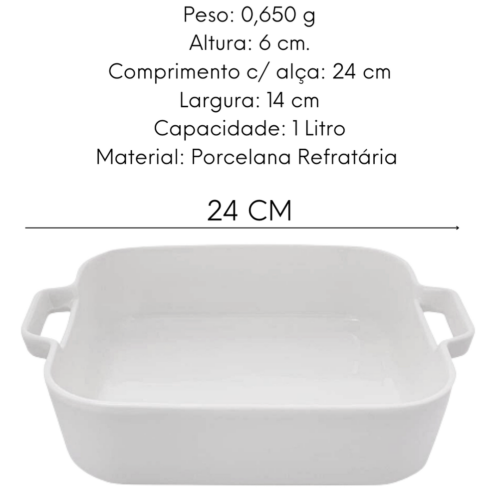 Travessa Retangular Refrataria 1L Branca Etilux