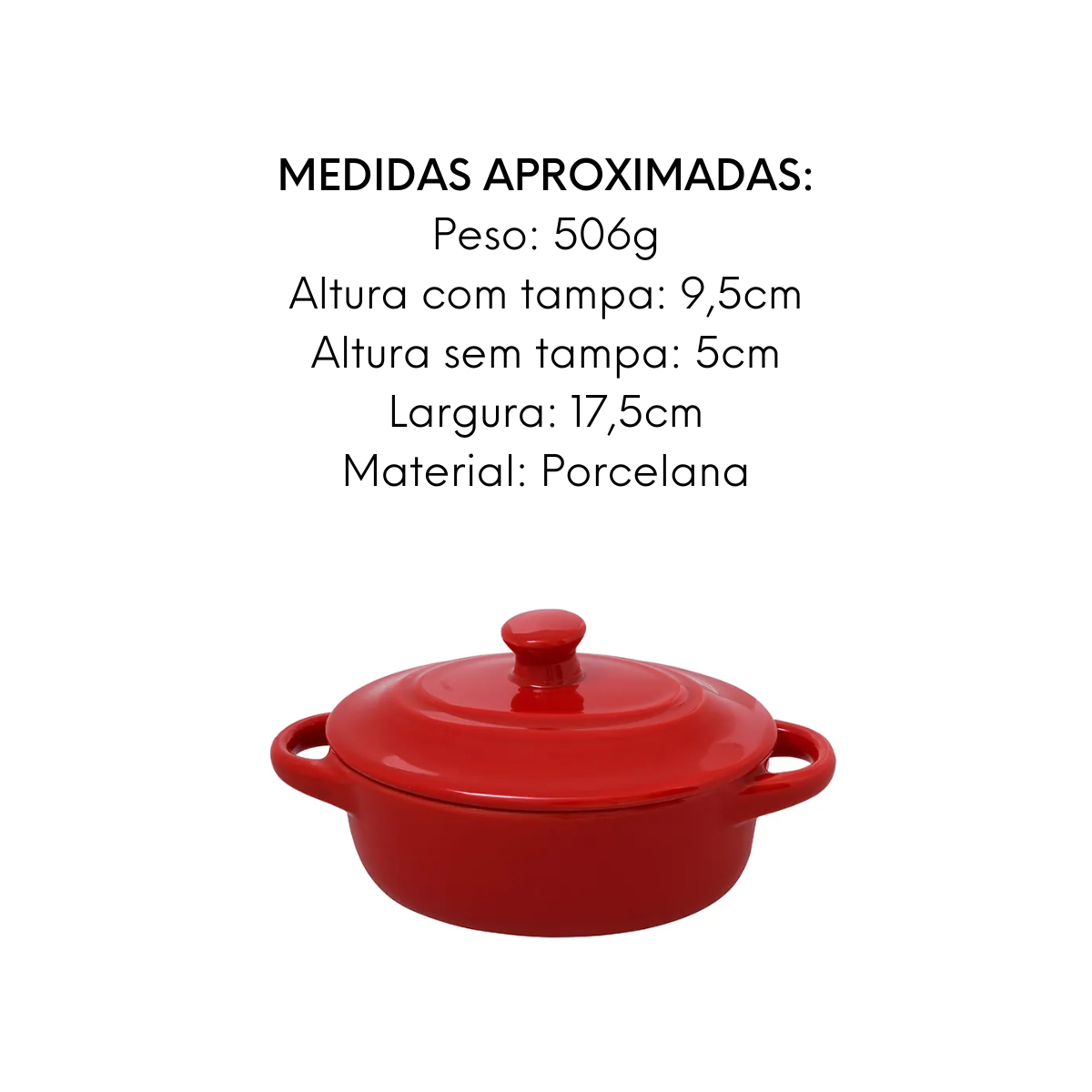 Mini Cocotte de 200ml Vermelho em Porcelana Etilux