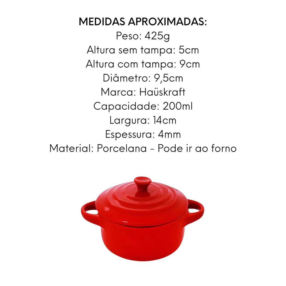 Mini Cocotte Redondo Vermelho de Porcelana Etilux