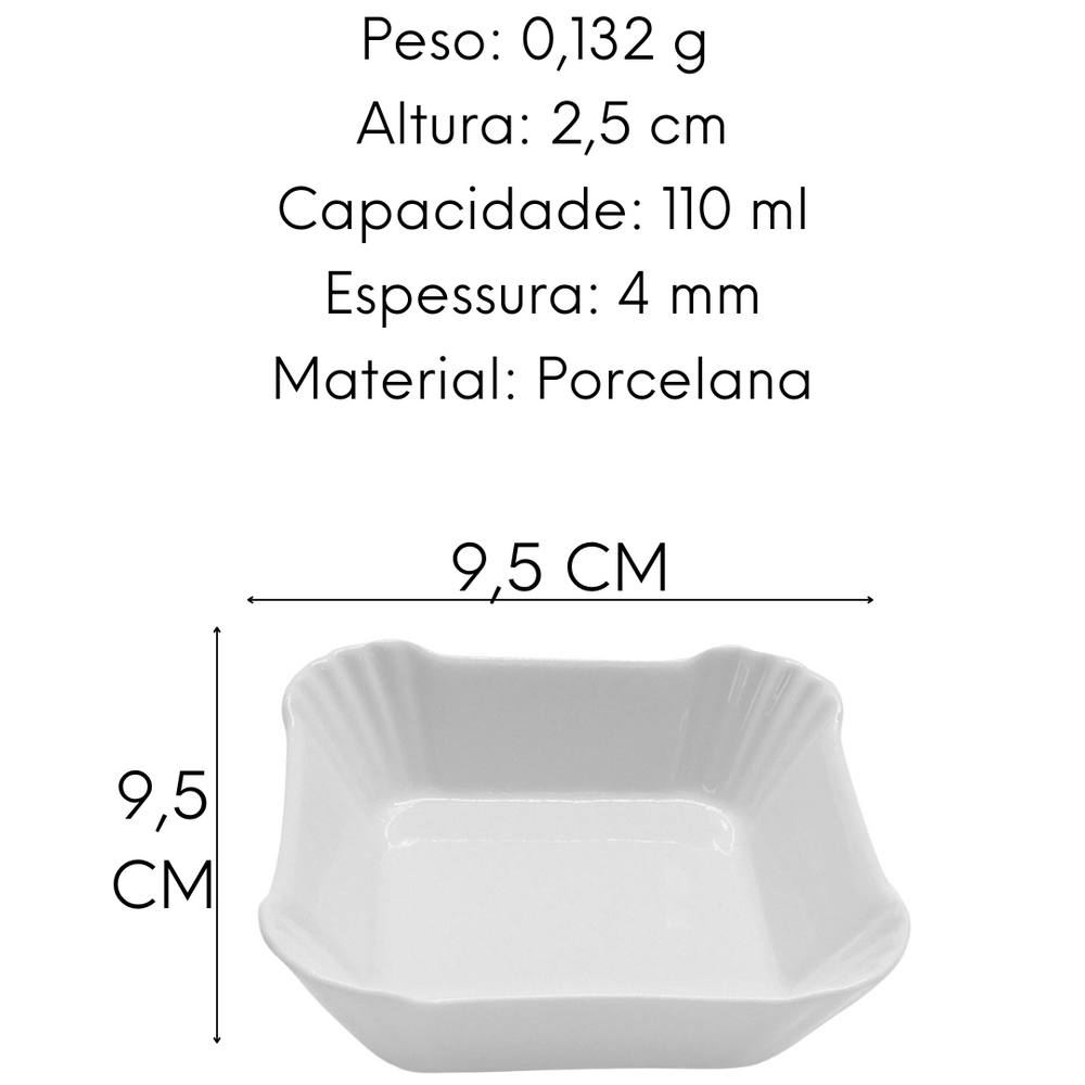 Tigela Petisqueira Quadrada de Porcelana Etilux
