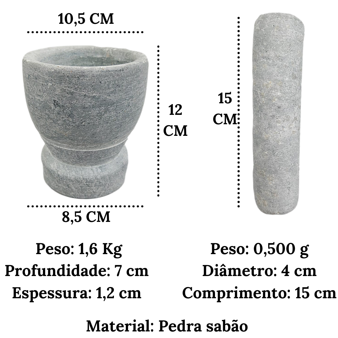 Pilão em Pedra Sabão M com Base Val Pedra Sabão