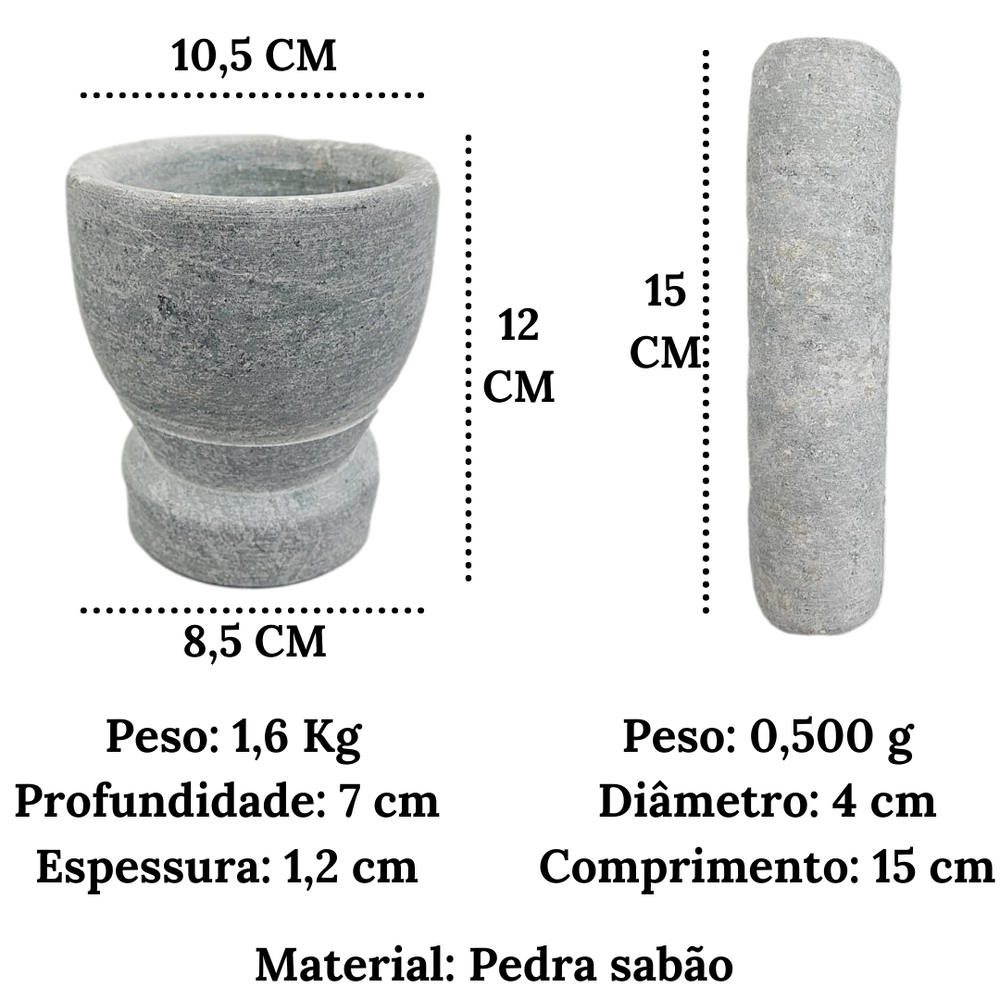 Pilão em Pedra Sabão M com Base Val Pedra Sabão