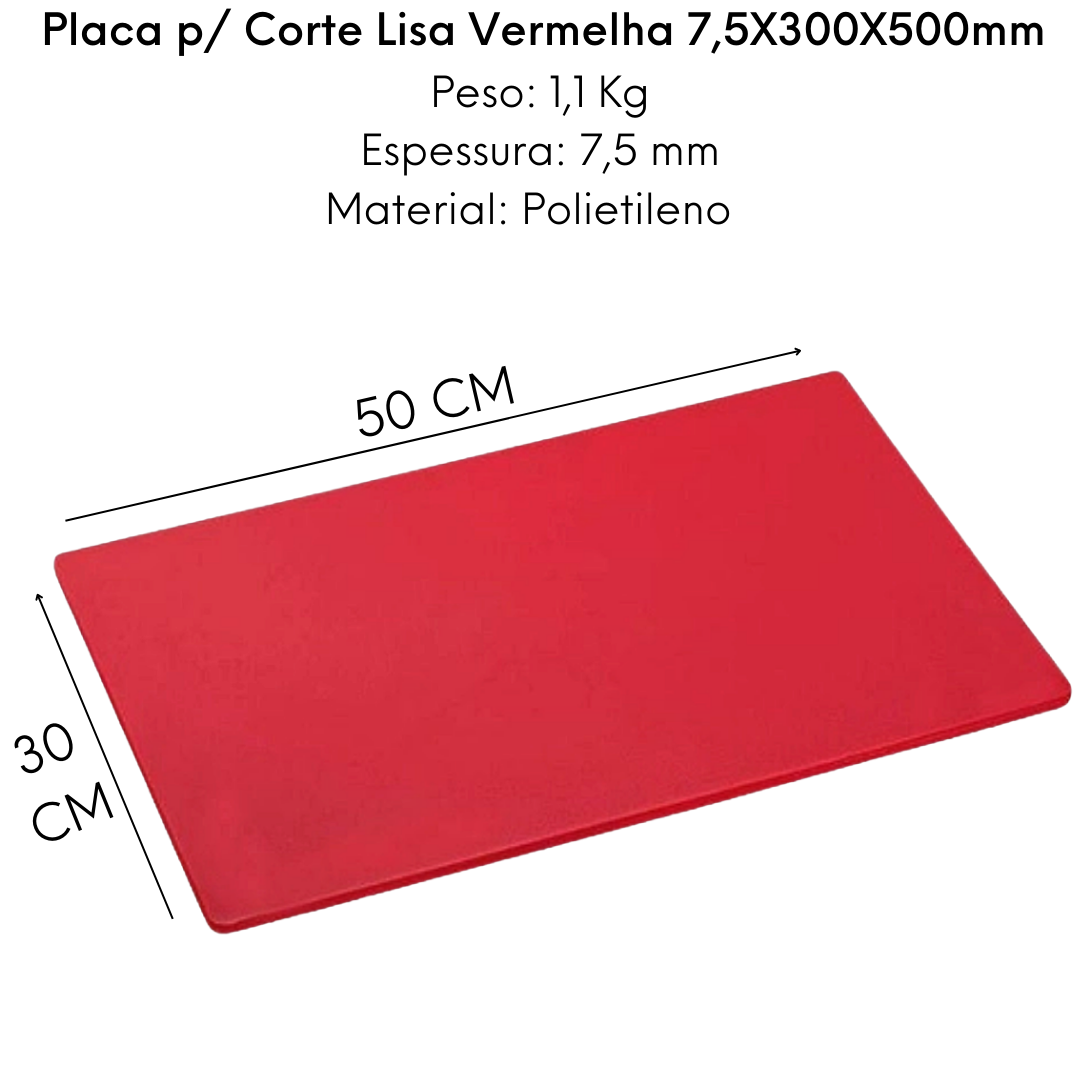 Placa de Corte Lisa Vermelha 50cm - A Gourmet