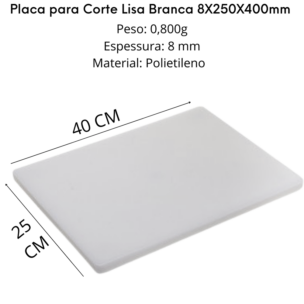 Placa de Corte Lisa Branca 40cm - A Gourmet