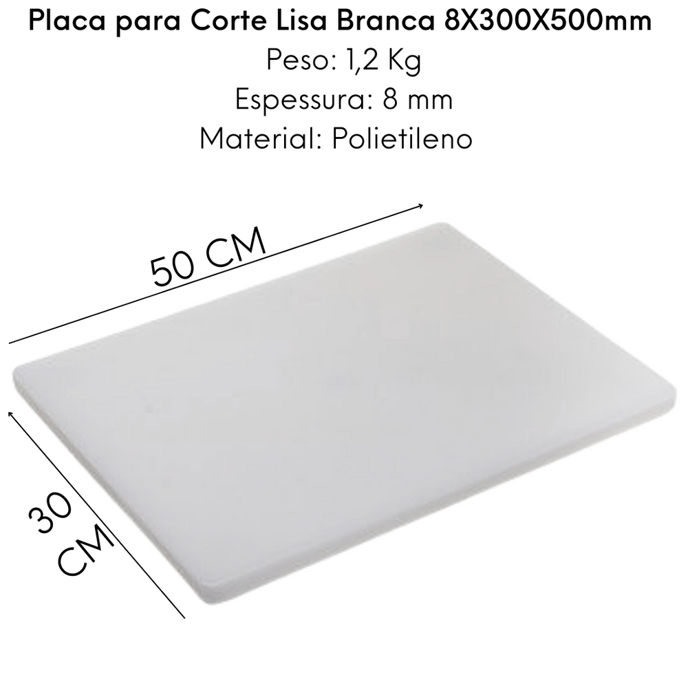 Placa de Corte Lisa Branca 50cm - A Gourmet