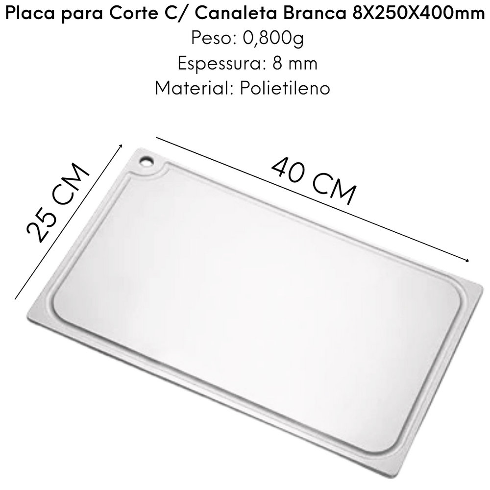 Placa de Corte Com Canaleta Branca 40cm - A Gourmet
