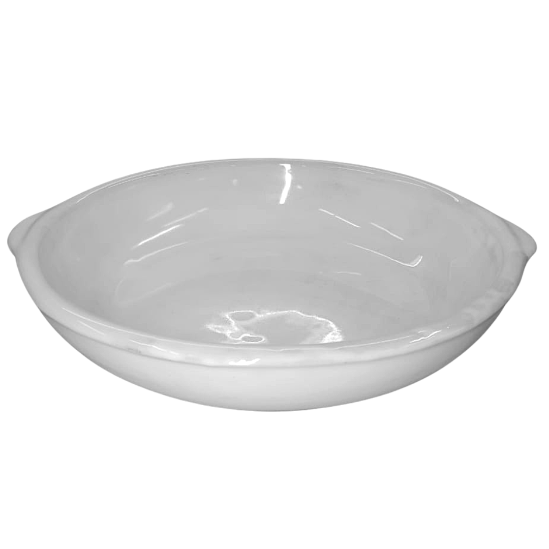 Prato Redondo Com Alça em Ceramica Branco 24cm LaFaenza