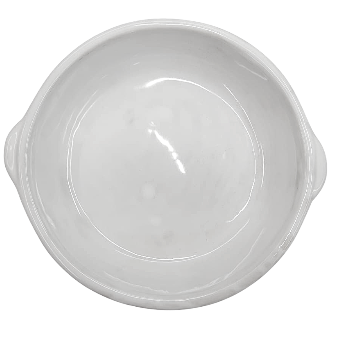 Prato Redondo Com Alça em Ceramica Branco 24cm LaFaenza