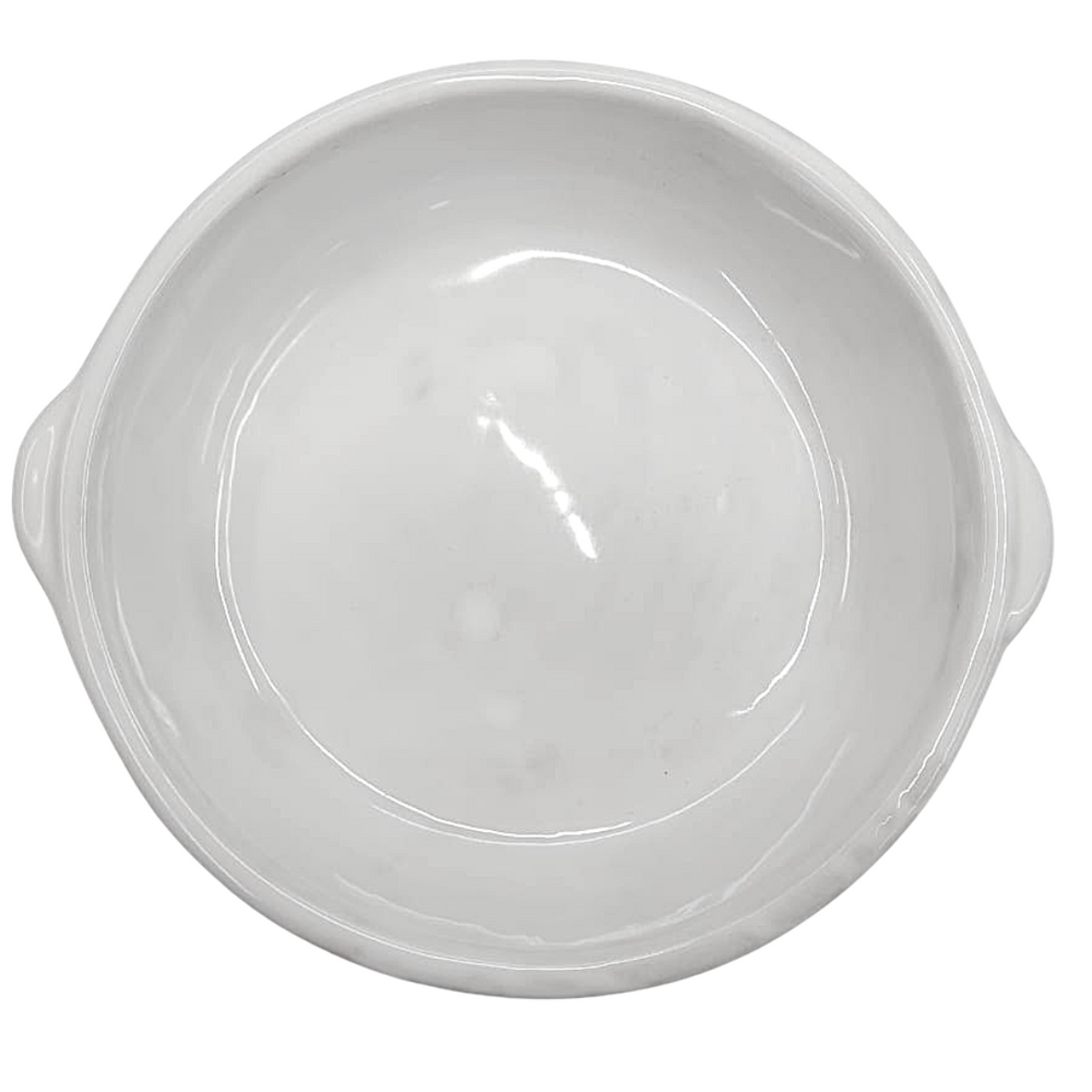 Prato Redondo Com Alça em Ceramica Branco 24cm LaFaenza