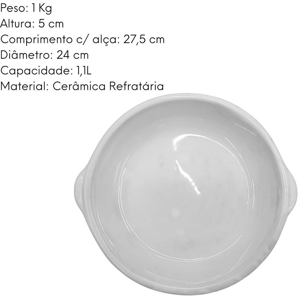 Prato Redondo Com Alça em Ceramica Branco 24cm LaFaenza
