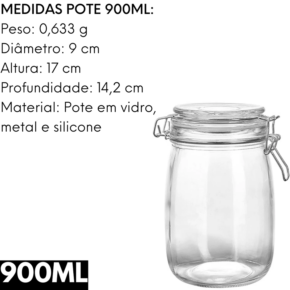 Pote Hermético 900ml de Vidro Etilux