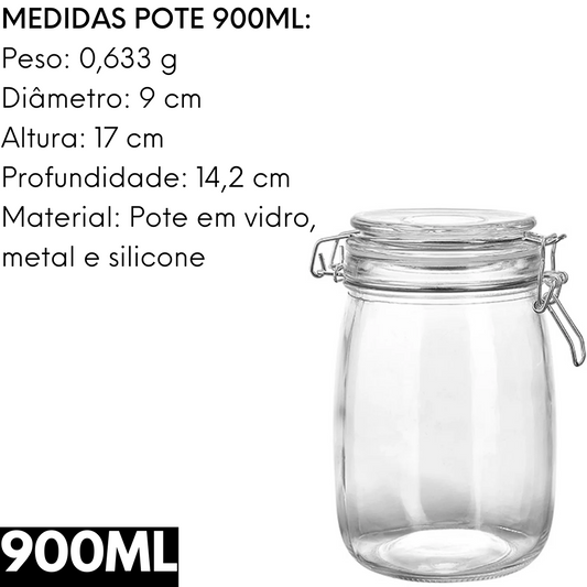 Pote Hermético 900ml de Vidro