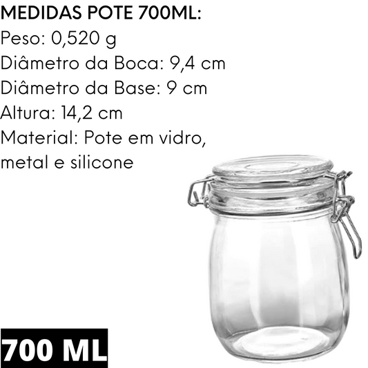 Pote Hermético 700ml de Vidro