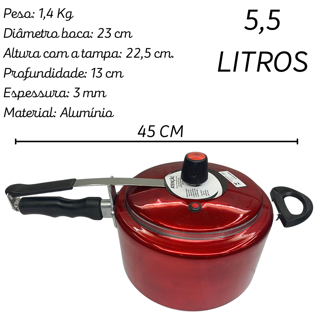 Panela de Pressão Plus 5,5L Vermelha Aluminio A Gourmet