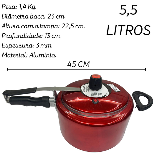 Panela de Pressão Plus 5,5L Vermelha Aluminio