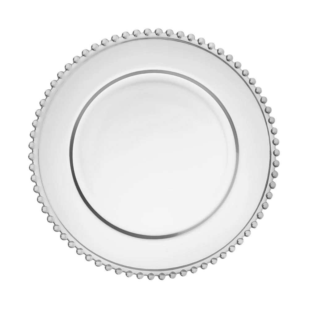 Prato Raso Pérola Em Vidro Transparente Decorado Etilux