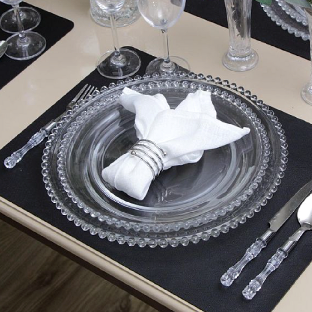 Prato Raso Pérola Em Vidro Transparente Decorado Etilux