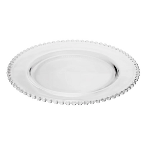 Prato Raso Pérola Em Vidro Transparente Decorado Etilux