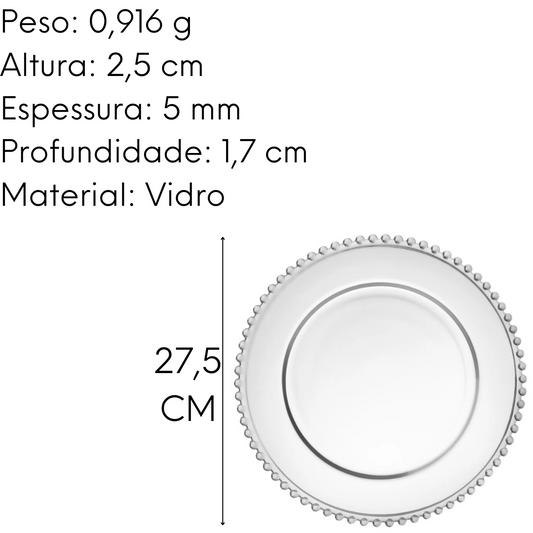 Prato Raso Pérola Em Vidro Transparente Decorado