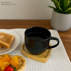 Xicara Porcelana Preta Com Pires Coração