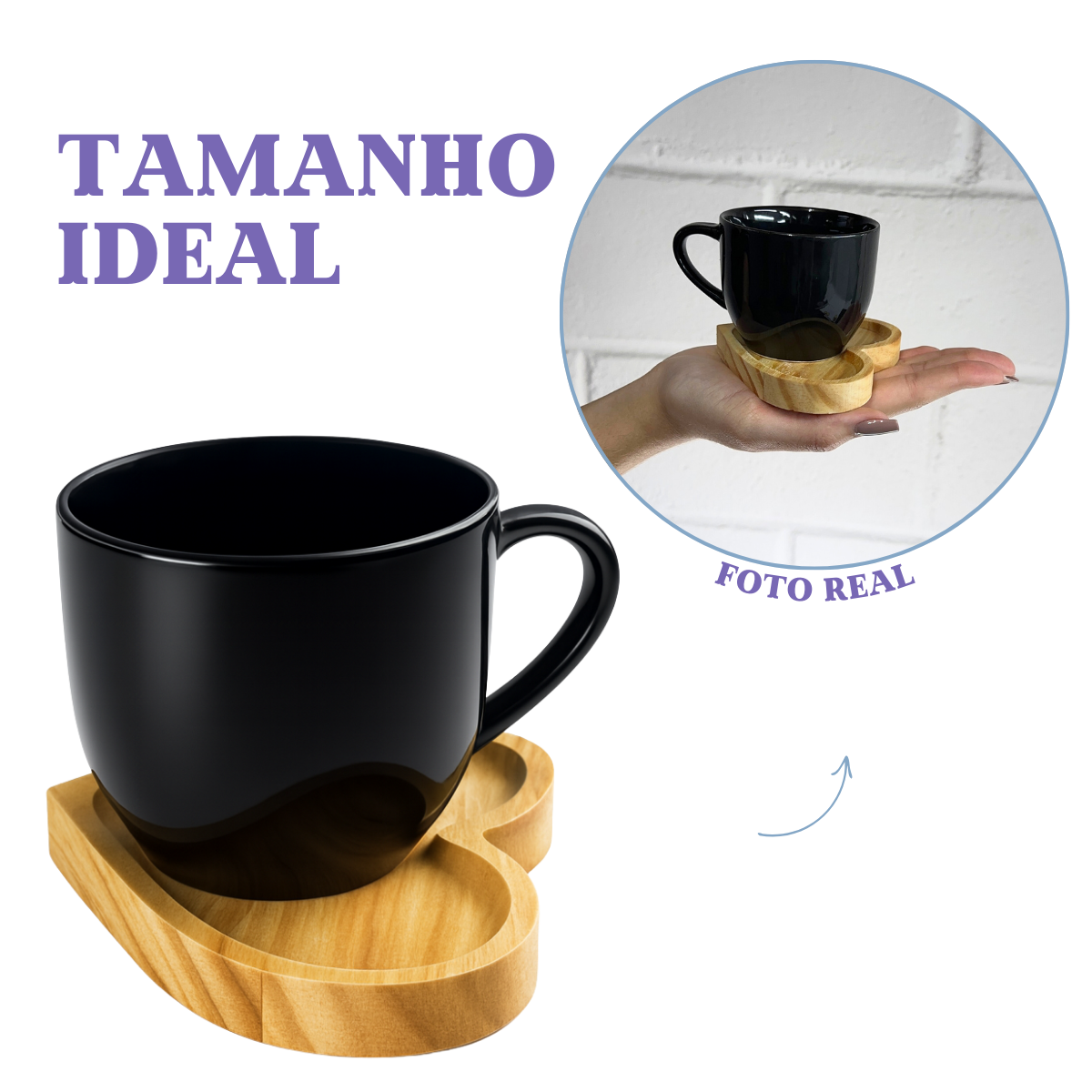 Xicara Porcelana Preta Com Pires Coração