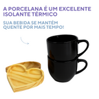 Xicara Porcelana Preta Com Pires Coração