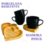Xicara Porcelana Preta Com Pires Coração