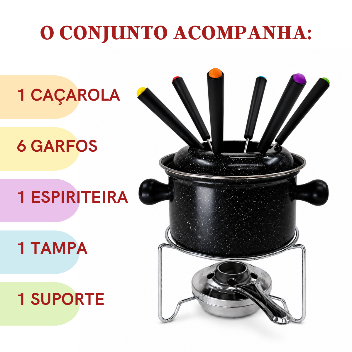 Conjunto Fondue Preto 10 Peças