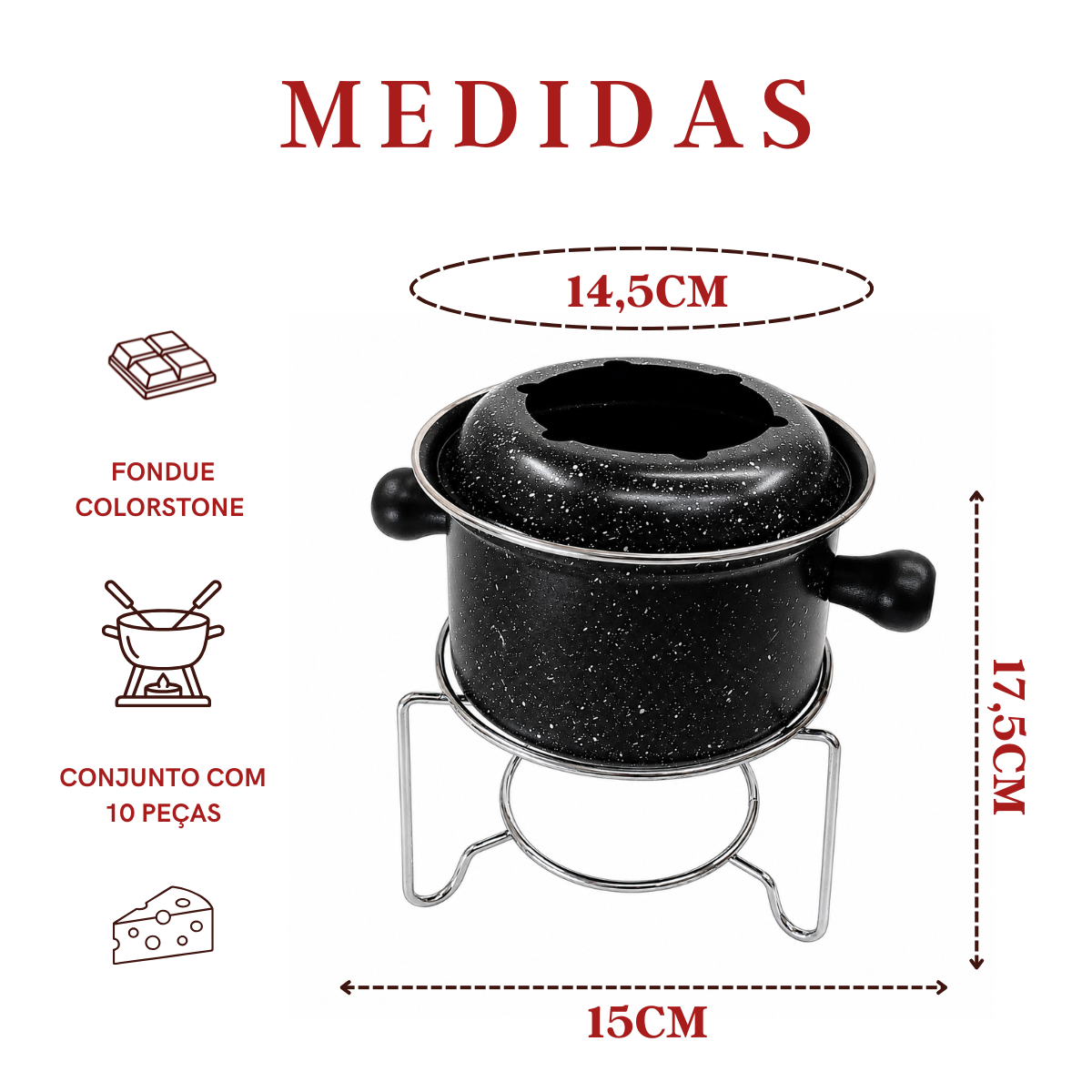 Conjunto Fondue Preto 10 Peças
