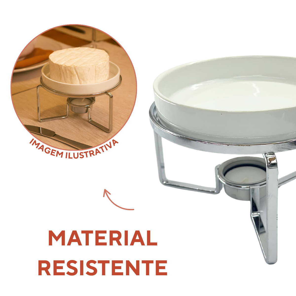 Rechaud queijo Brie Faca Vela Queimador
