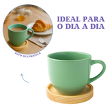 Jogo 6 Xícara De Chá Porcelana 170ml Com Pires Madeira Verde