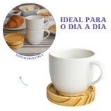 Jogo 6 Xícara De Porcelana Com Pires Madeira Casa Chá Café Branco