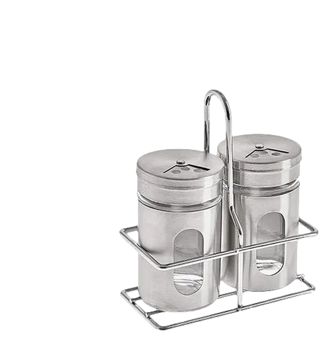 Saleiro Pimenteiro em Aço Inox Com Suporte Etilux