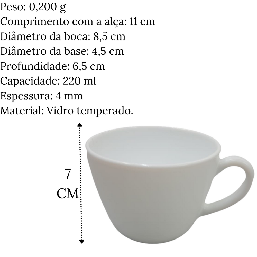 Xicara de Chá C/ Pires Parma 220ml Vidro Temperado Day Home
