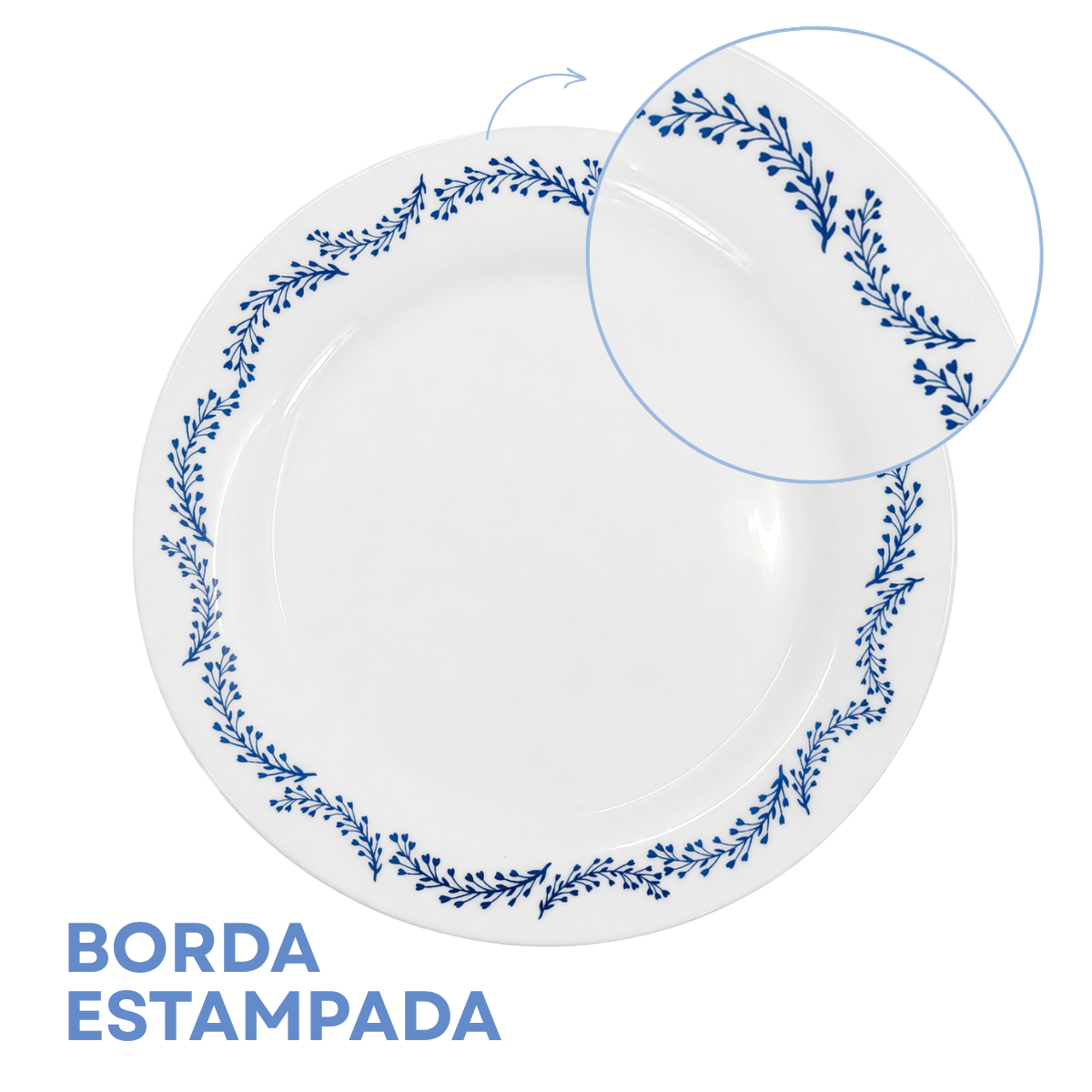 Prato Raso Menu Opaline Borda Azul